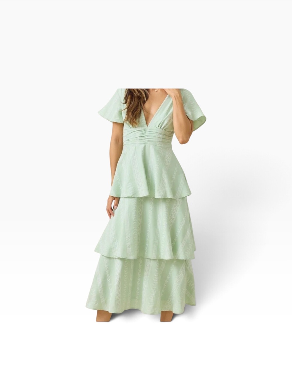 NWT Altar'd State Annie Embroidered Ruffle Midi Dress Sage Green Size Small
